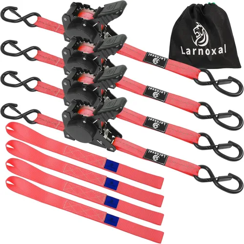 Miniatura 9 de Paquete de 4 correas retráctiles de trinquete, resistencia a la rotura de 1.500 libras, 1 pulgada x 10 pies, correas de amarre retráctiles