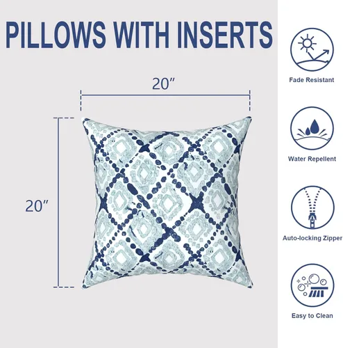Miniatura 986 de Juego de 2 almohadas para exteriores de 16 x 16 pulgadas, repelentes al agua con interiores, para muebles de patio, hogar, jardín, geometría bohemia