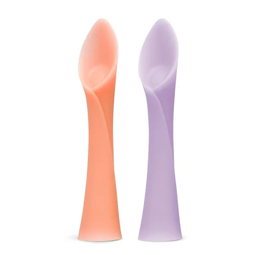 Miniatura 10 de Olababy Cuchara de entrenamiento de punta suave 100% silicona para el destete dirigido por el bebé, paquete de 2 (limón/coral)