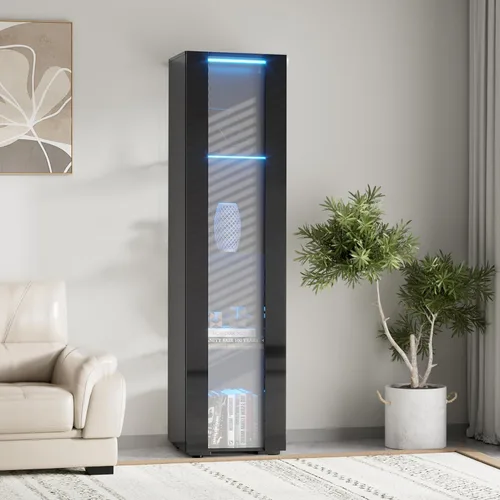 Gabinete de pantalla LED de 67 pulgadas con 4 estantes de vidrio y 1 puerta, gabinete de almacenamiento moderno de la colección Curio, estantería de