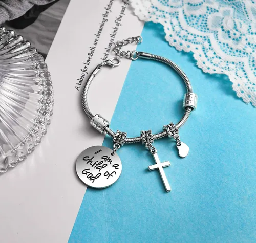 Miniatura 3 de COLORFUL BLING Pulsera trenzada hecha a mano de acero inoxidable con cruz negra y roja de acero inoxidable con texto en inglés "Faith Hope", joyería