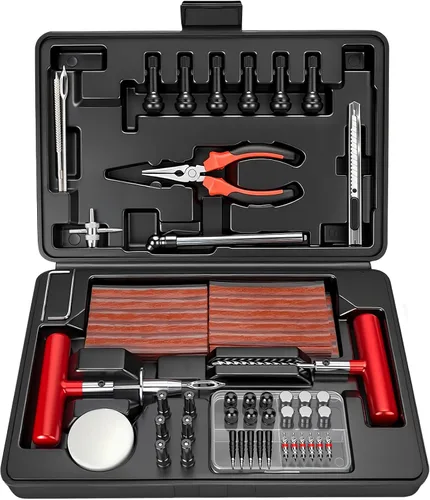 Miniatura 10 de ORCISH Kit de reparación de neumáticos, juego de 70 piezas, kit profesional de enchufes de neumáticos resistente, kit de parches de neumáticos