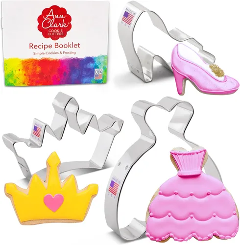 Miniatura 2 de Ann Clark Princess - Juego de 3 cortadores de galletas hechos en Estados Unidos, corona, vestido, pantuflas de cristal
