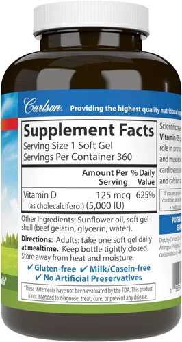 Miniatura 2 de Carlson Labs Vitamina D3 5000 UI Geles blandos, 120