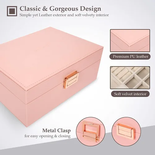 Miniatura 5 de LANDICI Organizador de joyas para mujeres y adolescentes, estuche grande de almacenamiento de joyas con espejo y bandeja extraíble de 2 capas