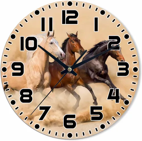 Reloj de pared de caballo de 10 pulgadas, redondo, silencioso, sin tictac, de madera, funciona con pilas, fácil de leer, reloj de pared decorativo