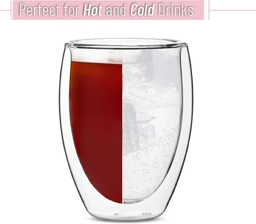 Miniatura 6 de BTaT - Copas de vino sin tallo de doble pared, 12 onzas, juego de 4, vaso de vino estándar con borde liso para bebidas frías y calientes, regalos