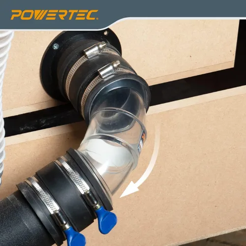 Miniatura 7 de POWERTEC 70336-P2 2-1/2" OD 90 grados Codo - Conector colector de polvo de plástico ABS (transparente), paquete de 2