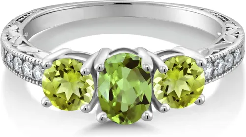 Miniatura 43 de Gem Stone King Anillo de compromiso de 3 piedras preciosas de oro blanco de 10 quilates con piedra natal y diamantes cultivados en laboratorio