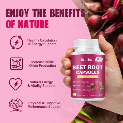 Miniatura 4 de Cápsulas de raíz de remolacha Cápsulas de polvo de remolacha pura de 1300 mg - Apoya la presión arterial, energía natural y resistencia - 90