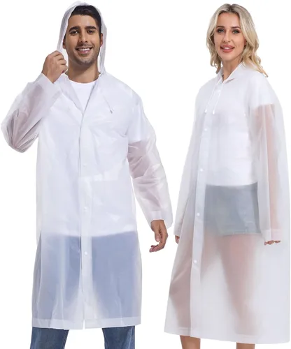 Miniatura 34 de 2 piezas de ponchos de lluvia reutilizables para adultos, abrigos de lluvia para adultos, chaquetas de lluvia, impermeables para hombres y mujeres