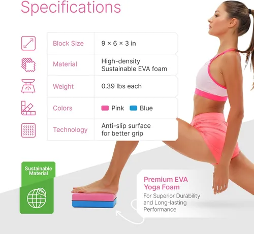 Miniatura 7 de Bloques de Yoga Paquete de 2 con Correa y Guía – Bloques de Pilates de Espuma EVA Antideslizantes para Entrenamientos en Casa, Danza, Ballet