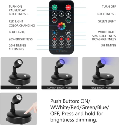 Miniatura 3 de Foco inalámbrico a pilas, luces ascendentes RGB con control remoto y temporizador, luz LED para plantas de interior, iluminación de acento para Negro