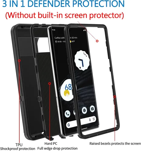 Miniatura 3 de Defender Funda para Google Pixel 7 Pro 5G, resistente a prueba de golpes, a prueba de polvo, 3 en 1, funda protectora resistente para Pixel 7 Pro 5G