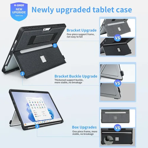 Miniatura 4 de Funda para Microsoft Surface Pro 11/10/9/8 de 13 pulgadas, con cubierta de soporte, correa de mano, funda resistente todo en uno compatible con Negro