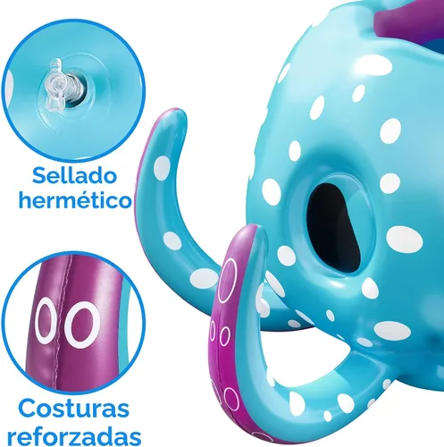 Miniatura 5 de iPlay, iLearn Juguetes de piscina de pulpo para niños, juego inflable 2 en 1 para piscina, juego de aro de baloncesto y lanzamiento de anillo, juego