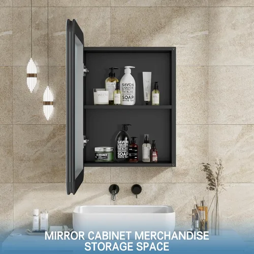 Miniatura 4 de Botiquín de baño de 24 x 16 pulgadas, color negro, botiquines de baño montados en la pared o armario con espejo empotrado, botiquines rectangulares