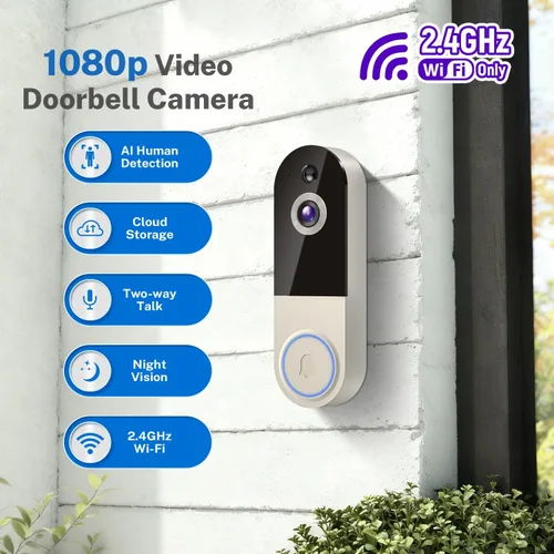 Miniatura 6 de Timbre inalámbrico con batería recargable, resolución de 1080p, audio de 2 vías, visión nocturna, detección humana AI, almacenamiento en la nube
