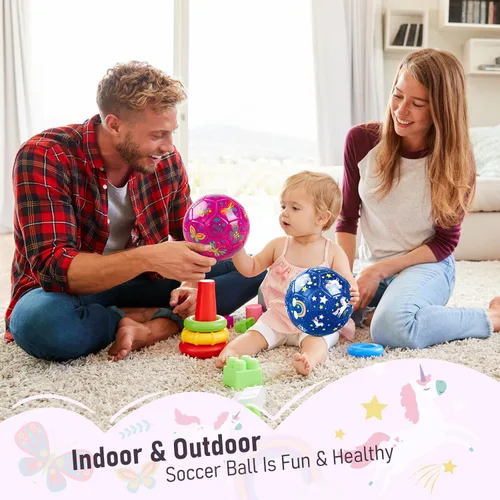 Miniatura 7 de ZOOJOY Balón de fútbol de tamaño 2 para niños pequeños, paquete de 2 pelotas de fútbol para niños con bolsa de malla de bomba, mariposa y unicornio