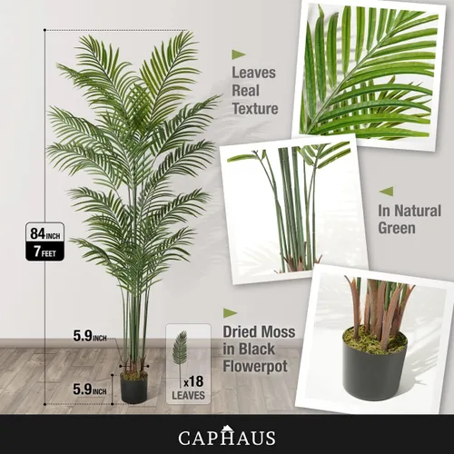 Miniatura 2 de CAPHAUS Palmera artificial de 5 pies de alto para interiores, planta de palmera falsa grande para sala de estar, árbol sintético realista