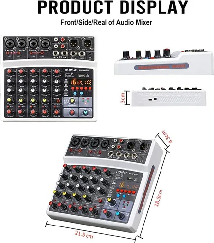 Miniatura 9 de BOMGE Mezclador de sonido de audio de 6 canales – Consola de mezcla de DJ digital profesional para transmisión en vivo, karaoke y grabación estéreo