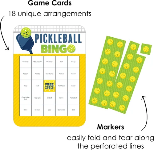 Miniatura 4 de Big Dot of Happiness Let's Rally - Pickleball - Tarjetas de bingo y marcadores - Juego de bingo para fiesta de cumpleaños o jubilación - Juego de 18