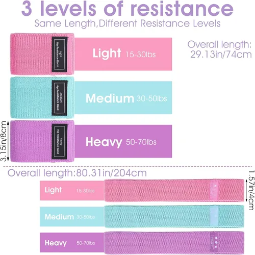 Miniatura 2 de Kifmurase 6PCS Fabric Resistance Bands for Legs, 3 Strength Level Elastic Stretching Assist Band with Portable Bag, Non-Slip Workout Bands for