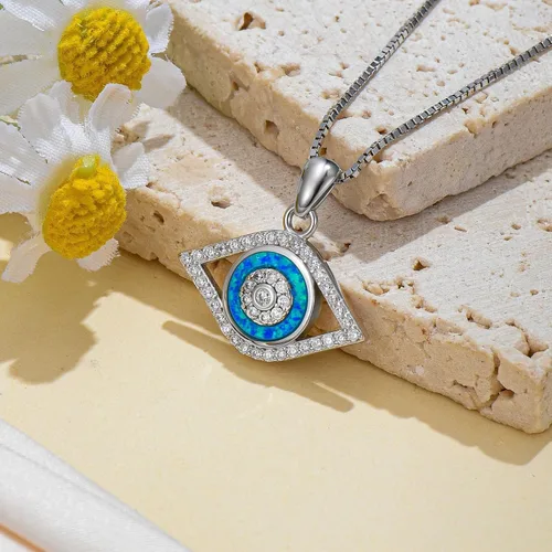 Miniatura 2 de PEIMKO Collar con dije de ojo turco de plata de ley 925, joyería de protección griega para mujer