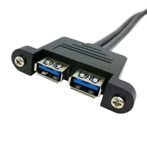 Miniatura 2 de chenyang USB 3.0 Cabezal de panel frontal 2 macho a 2 USB 3.0 hembra Panel Cable de extensión 0.5M con orificios de montaje en panel