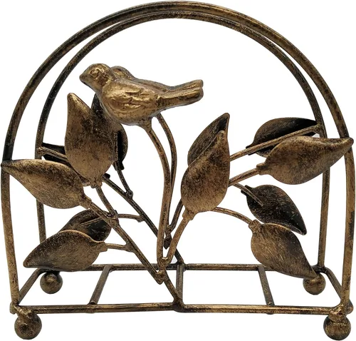 Miniatura 2 de Servilletero clásico de hierro fundido con forma de pájaro y árbol/Dispensador de pañuelos independiente para mesa, bronce