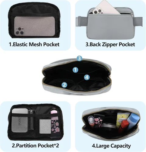Miniatura 3 de VOROLO Riñonera para mujeres y hombres, bolsa cruzada, bolsa de cinturón con correa ajustable, Gris claro, Talla única