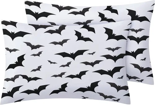 Miniatura 5 de Sábanas de murciélago tamaño individual – Juego de sábanas de Halloween para niños y niñas, juego de sábanas en blanco y negro, microfibra suave