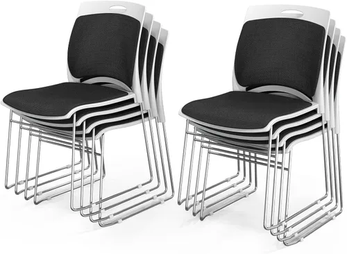 Miniatura 23 de VINGLI Juego de 4 sillas apilables de oficina con base de trineo de metal, asiento y respaldo ergonómicos acolchados de plástico, capacidad de 350