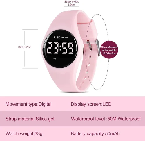Miniatura 6 de Reloj deportivo digital para niñas y niños, monitor de actividad física con reloj despertador, cronómetro, relojes impermeables sin aplicación