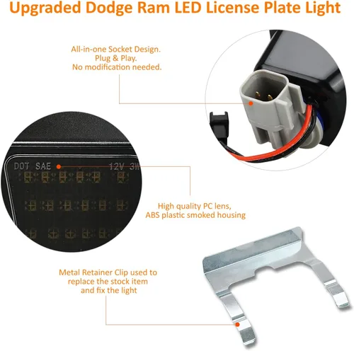 Miniatura 4 de Bestview Luz LED para placa de matrícula con retenedor de clip, conjunto de luces de etiqueta compatible con Dodge Ram 1500 2500 3500 2003-2018