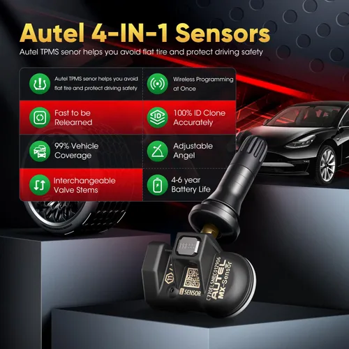 Miniatura 2 de Autel Juego de 4 sensores TPMS, sensor MX-2 en 1, 315 MHz + sensor programable universal TPMS de presión de 433 MHz, nivel OE 100% clonable por