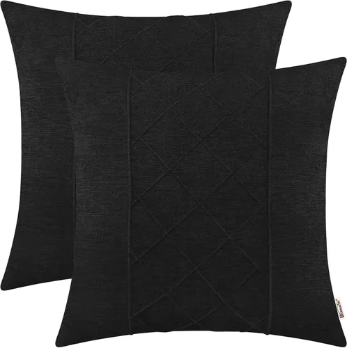 Miniatura 40 de BRAWARM Fundas de almohada 40x40 cm - Paquete de 2 fundas de almohada de chenilla negra, fundas de almohada de chenilla suave teñida sólida