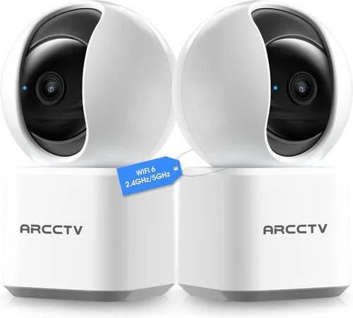 Cámaras ARCCTV para seguridad del hogar 2 piezas con WiFi 6 y 5GHz/2.4GHz, seguimiento de movimiento para no perderse ningún momento, audio