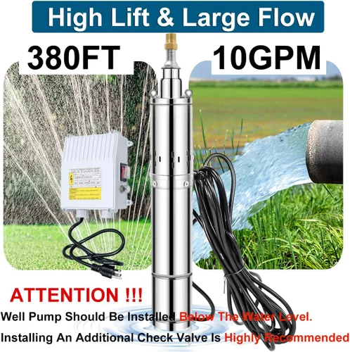 Miniatura 5 de Bomba sumergible de pozo profundo de 3 pulgadas con caja de control, bomba de agua sumergible de pozo profundo de 110 V para riego industrial
