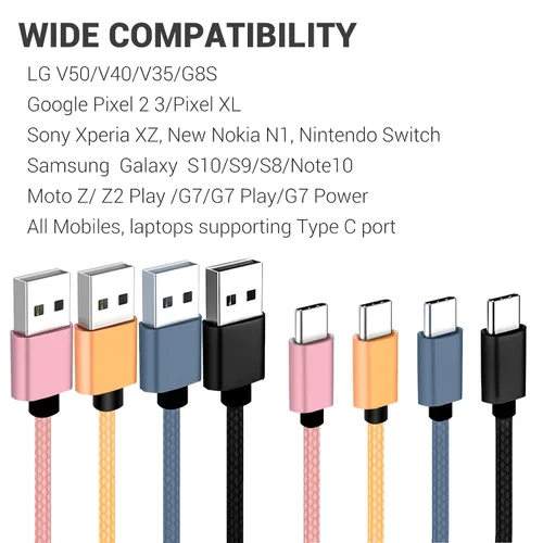 Miniatura 4 de Cable USB C de 1 pie, paquete de 4 unidades, cable USB A a USB C de carga rápida 3A, cable trenzado de nailon compatible con Samsung Galaxy A10e A20