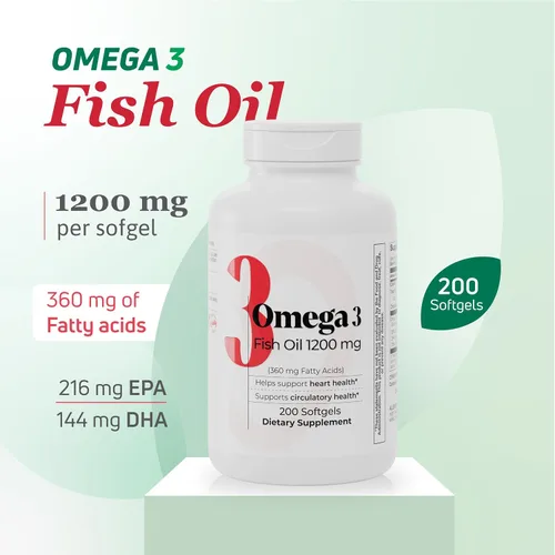 Miniatura 5 de Aceite de pescado Omega 3 1200 mg - 360 mg de ácidos grasos omega-3 - Apoya la salud cardíaca y circulatoria - Suplemento de aceite de pescado