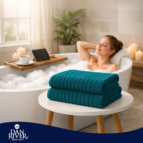 Miniatura 19 de DAN RIVER Paquete de 2 sábanas de baño de 35x70 pulgadas, sábanas de baño jumbo acanaladas para adultos, toallas grandes gruesas y absorbentes