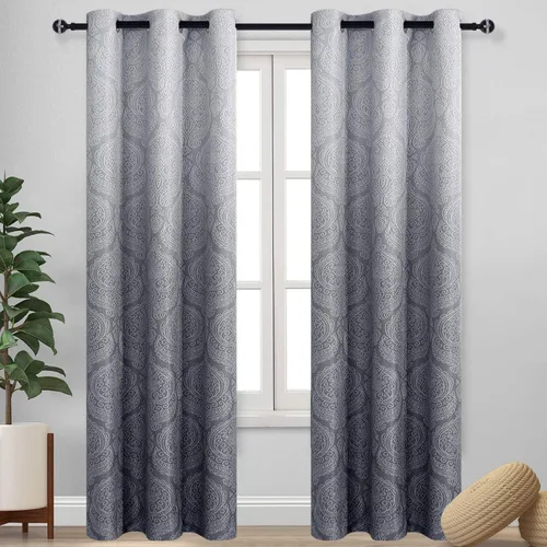 Miniatura 12 de DWCN - Cortinas blackout para dormitorio, diseño de damasco con aislamiento térmico y ojales, para sala de estar, juego de 2 paneles de cortina Gris