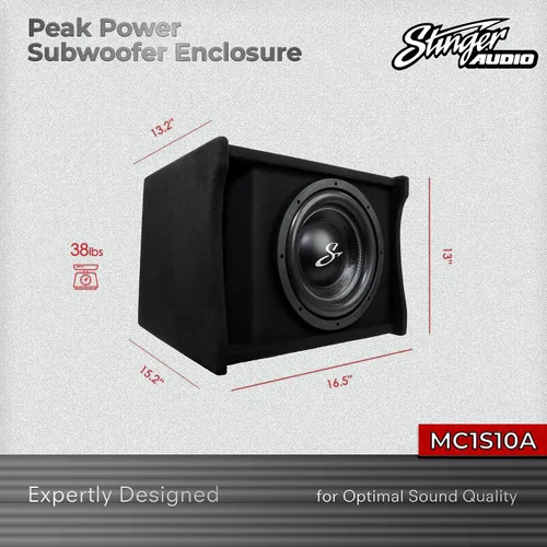 Miniatura 4 de Stinger Audio Single 10" 1200W ranura cargada ranura portada subwoofer gabinete de audio para coche 1 ohmio, subcaja ventilada premium para añadir
