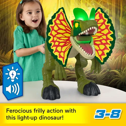 Miniatura 2 de Fisher-Price Imaginext Jurassic World - Juguete de dinosaurio Thrash Attack Dilophosaurus de más de 16 pulgadas con luces y sonidos