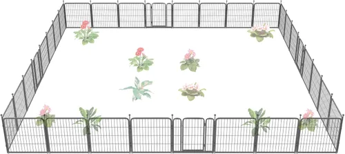 Miniatura 42 de FXW - Valla de jardín metálica y resistente para exteriores, barrera para perros y conejos, fácil instalación, negro, 24 pulgadas de alto x 29.6