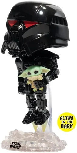 Miniatura 6 de POP Star Wars: The Mandalorian - Dark Trooper Holding Grogu [The Child] Figura de vinilo exclusiva de Funko que brilla en la oscuridad