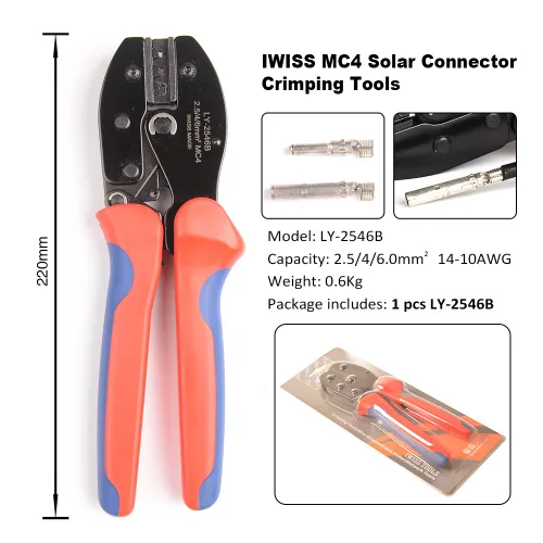 Miniatura 2 de Iwiss, herramientas de prensar solares para cable PV de panel solar MC4 de AWG14-10 2,5/4/6 mm2.