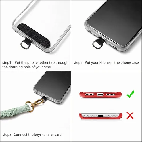 Miniatura 2 de 2 correas de muñeca para teléfono, cordón para teléfono celular, con 2 pestañas de amarre para teléfono, llavero de macramé hecho a mano, funda