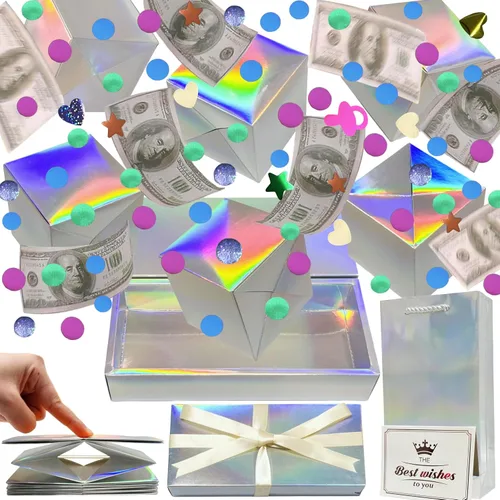 Miniatura 7 de JINSTABAG Caja sorpresa caja de regalo para dinero, cajas de regalo plegables únicas con confeti, caja de regalo sorpresa explosión para cumpleaños